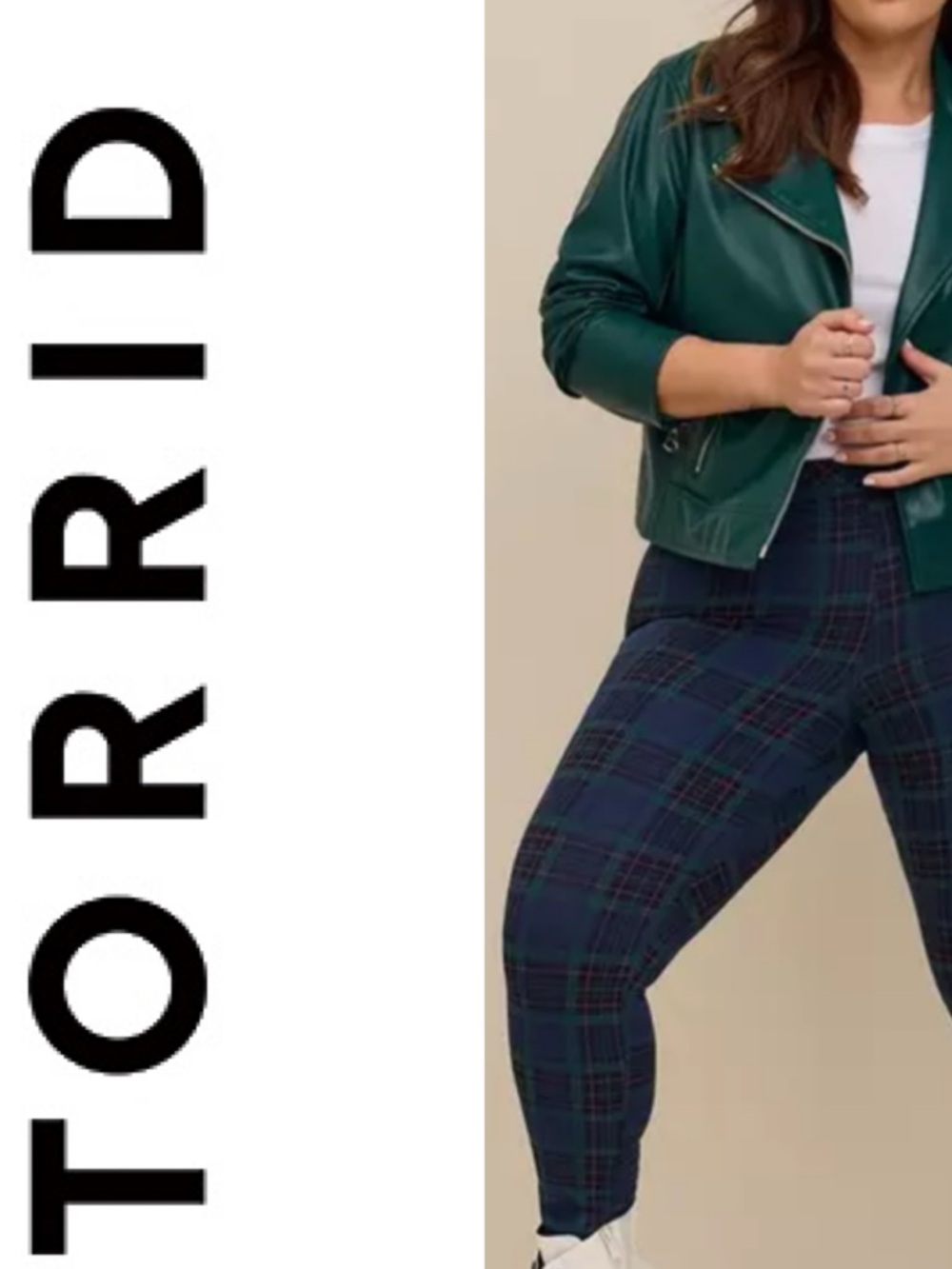 TORRID Comfort Waist Full-Length Legging Peacoat Plaid Blue Green Size 0/L